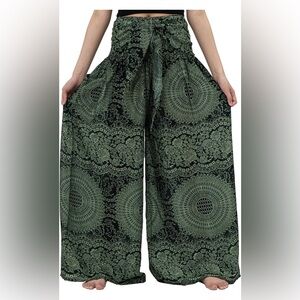 Bohemian Green Mandala Wide-Leg Pants One Size NWOT